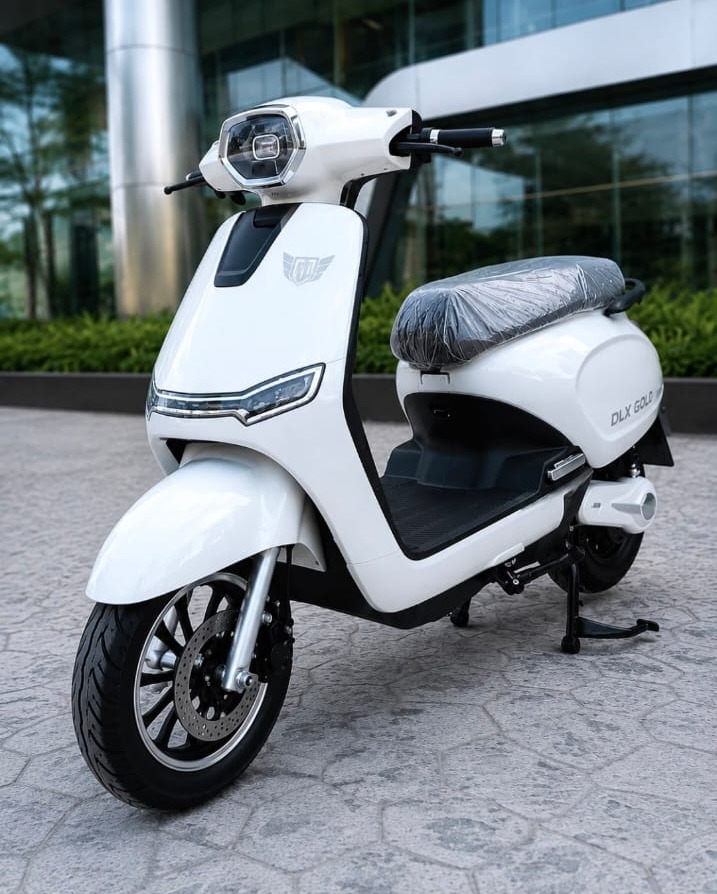 DLX Gold RTO electric scooter in pearl white