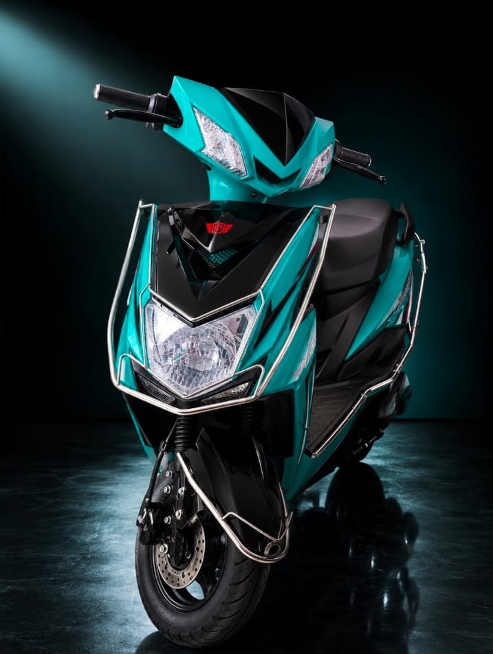 EZ Non-RTO Top Model electric scooter in teal with crash guard